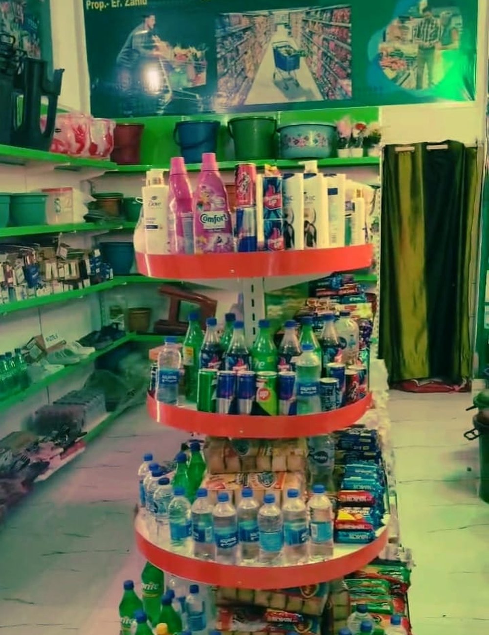 Product shelves inside Hindustan Super Mart